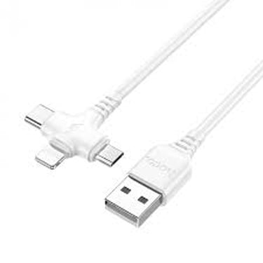 Hoco X77 3 in 1 USB-A to Lightning, USB-C, Micro-USB Charging Cable iPhone / Samsung / Andriod - 1M (White)